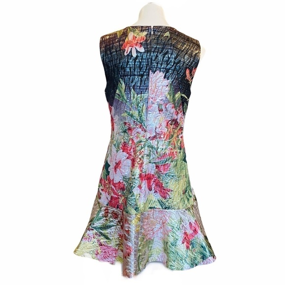 NATORI Birds Of Paradise Jacquard Shimmer Metallic Drop Waist Dress Size 10 NEW - Picture 7 of 12